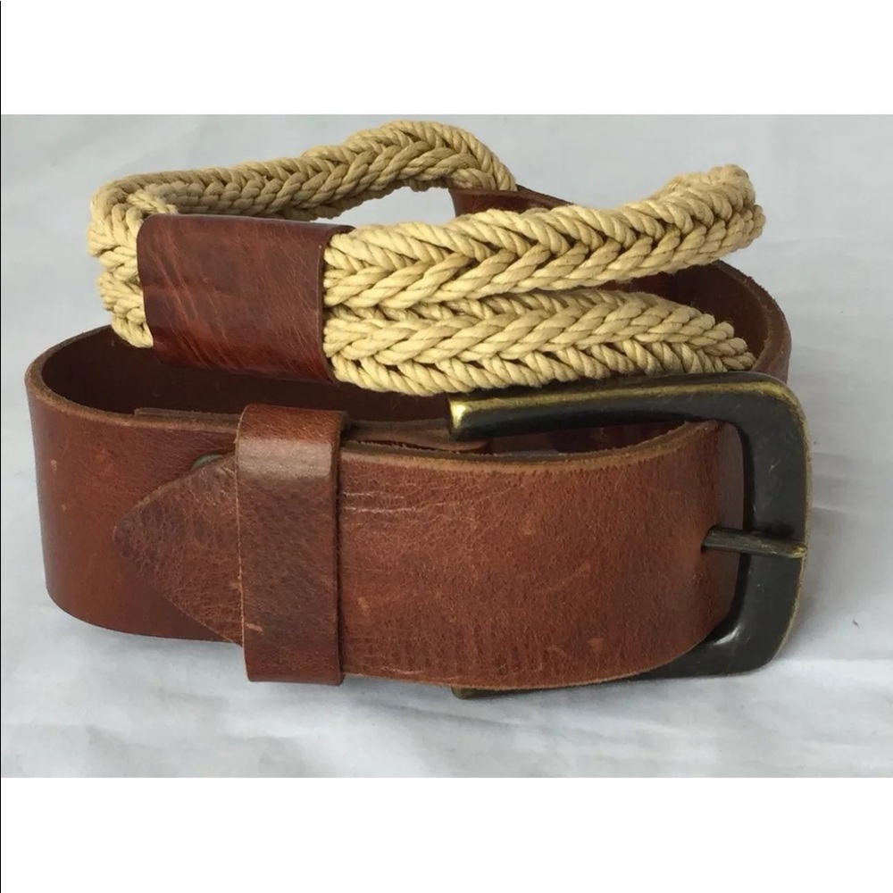 Brave Women Belt Brown Leather Natural Cotton Rope Size 26 Inches